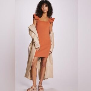 Anthropologie Orange Ruffle Strap Mini Dress